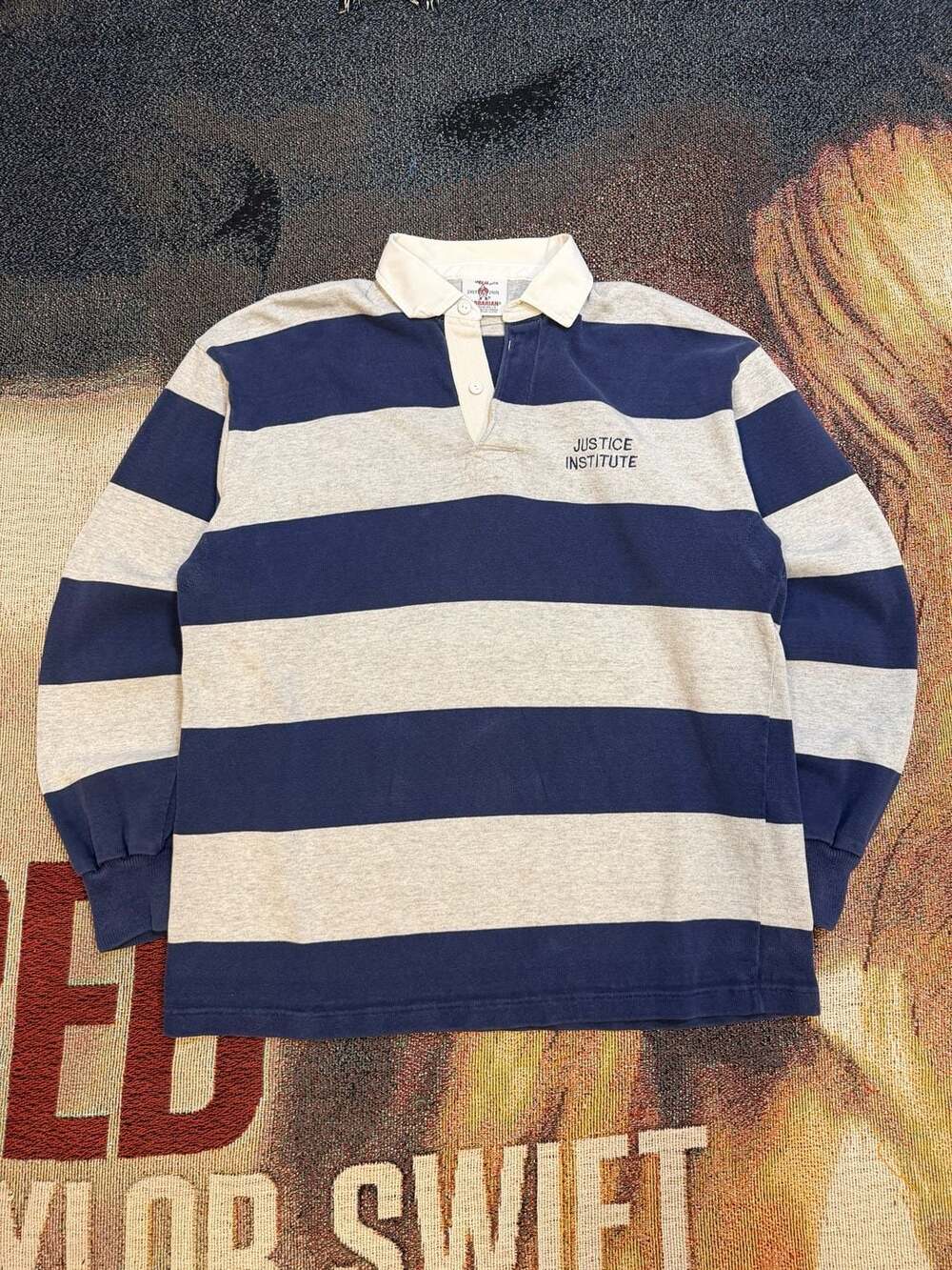 Barbarian Justice Institute Embroidered Striped Long Sleeve Rugby Shirt